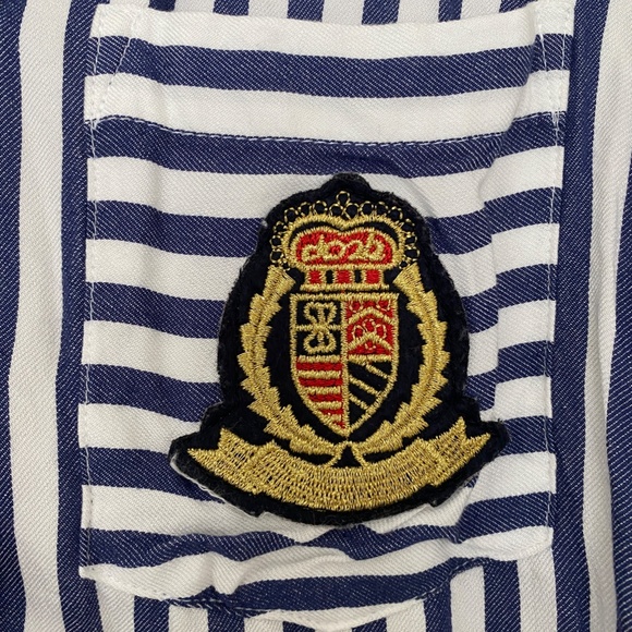 Zara Blue and White Striped Buttoned Blouse - Picture 2 of 7